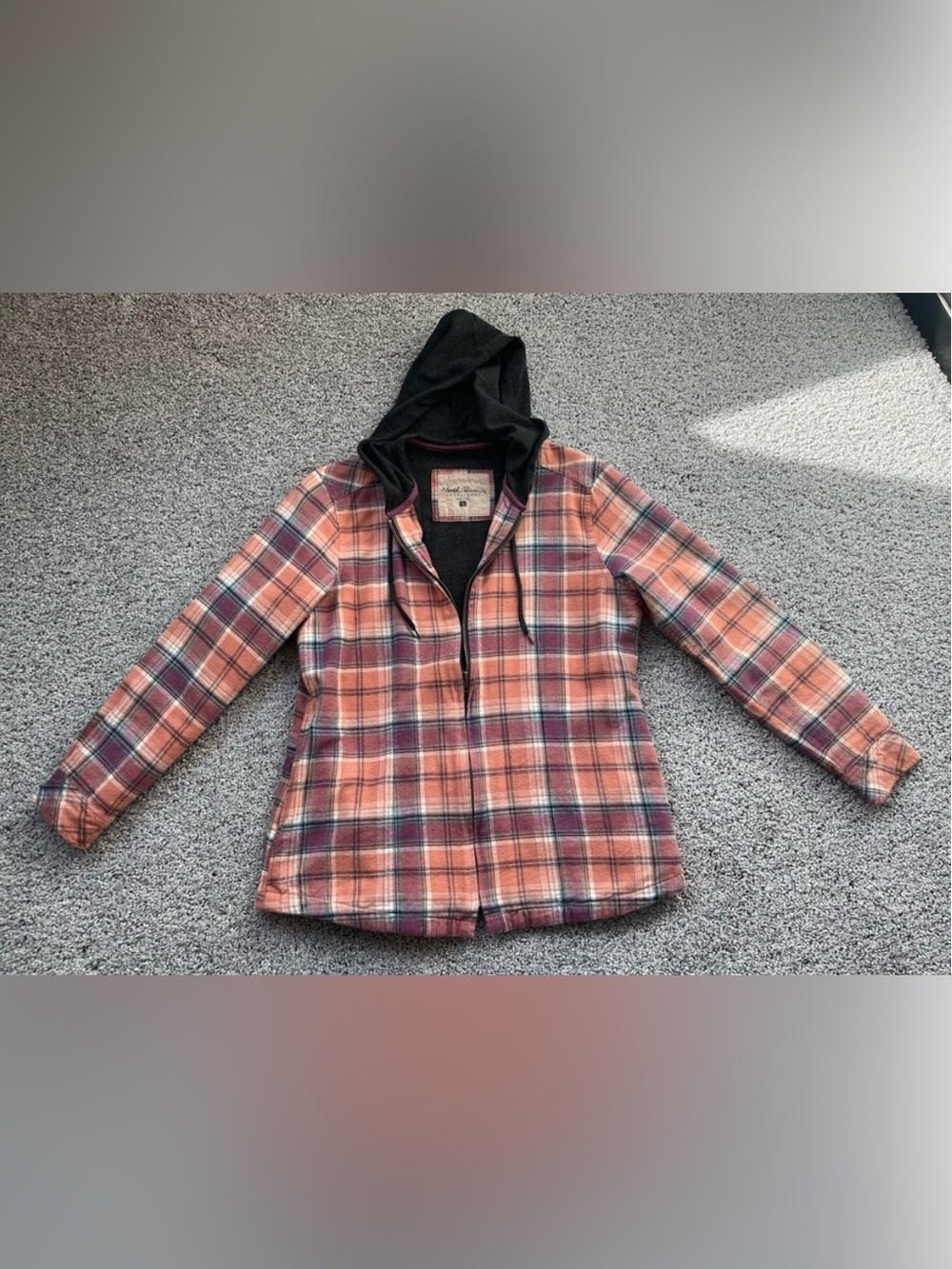 Plaid Hooded Utility Jacket in Coral and Black